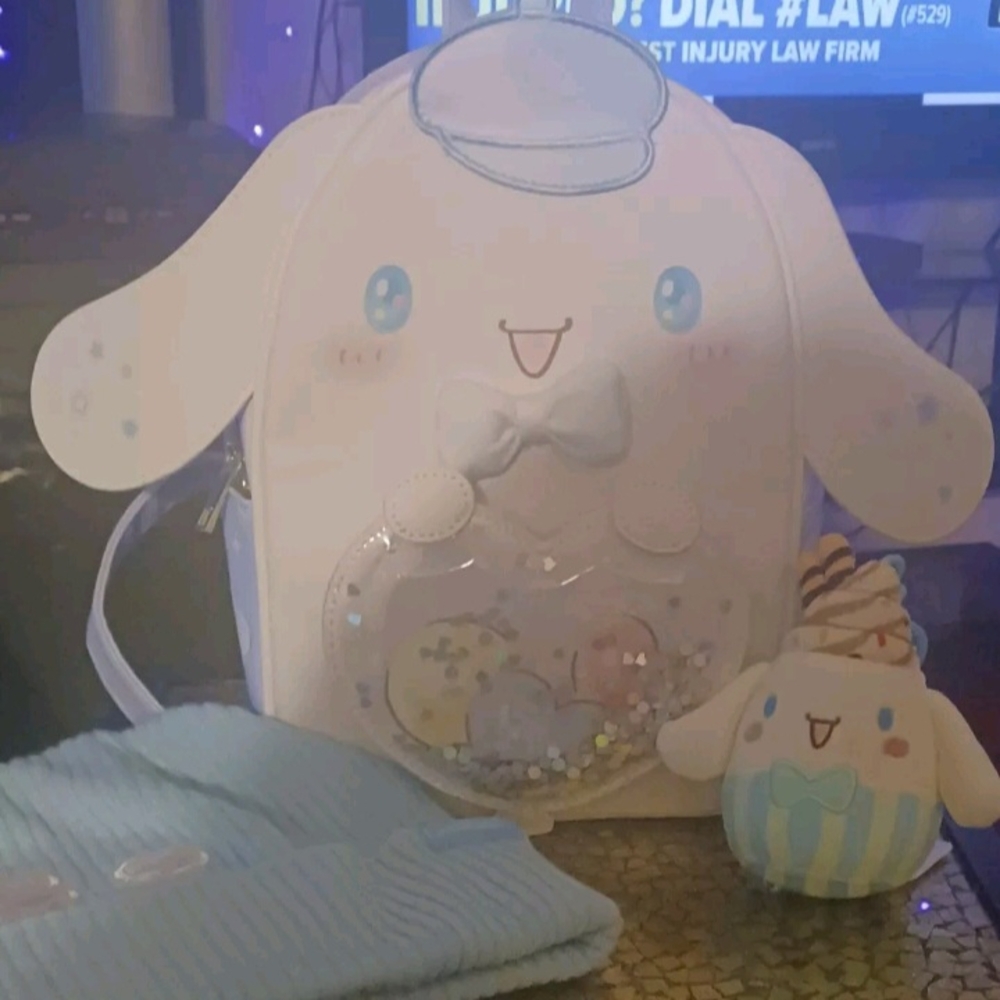 Cute Kids Backpack with Plush Toy - White and Blue